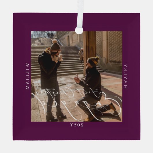 Verlobtes Foto Plane Ornament Aus Glas (Rückseite)