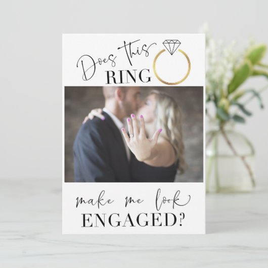 Verlobtes Foto Schwarzes Weiß Brautparty Einladung (Stehend Vorderseite)