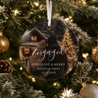 Verlobtes & Fröhliches Winterpaar Foto Glas Weihna Ornament Aus Glas