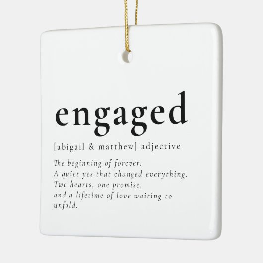 Verlobtes kalligrafisches Foto Keepake Keramikornament (Links)