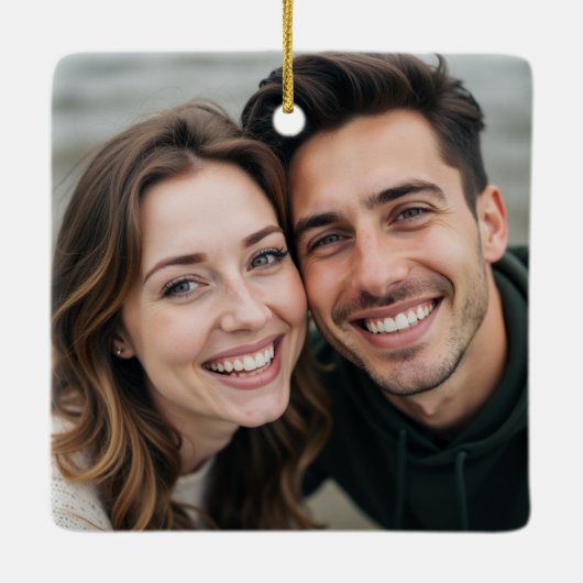 Verlobtes kalligrafisches Foto Keepake Keramikornament (Rückseite)