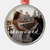 Verlobtes kalligrafisches Foto Keepake Ornament Aus Metall (Vorne)