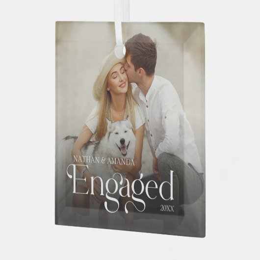 Verlobtes Minimal & Modernes Foto Ornament Aus Glas (Vorderseite links)