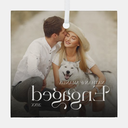 Verlobtes Minimal & Modernes Foto Ornament Aus Glas (Rückseite)