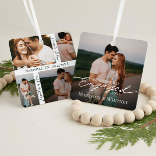 Verlobtes Paar 1. Weihnachten Elegante Fotocollage Ornament Aus Metall