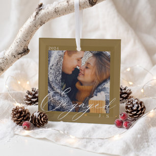 Verlobtes Paar Foto Monogramm Elegantes Erinnerung Ornament Aus Glas