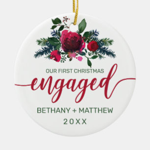 Verlobtes Rose-Foto zu Weihnachten Keramik Ornament