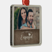 Verlobtes Rustikales Burlap-Foto Ornament Aus Metall (Rechts)