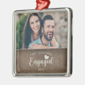 Verlobtes Rustikales Burlap-Foto Ornament Aus Metall (Links)