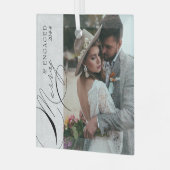 Verlobtes Skript Vertikales Foto Snowflake Ornament Aus Glas (Vorderseite links)