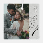 Verlobtes Skript Vertikales Foto Snowflake Ornament Aus Glas (Rückseite)