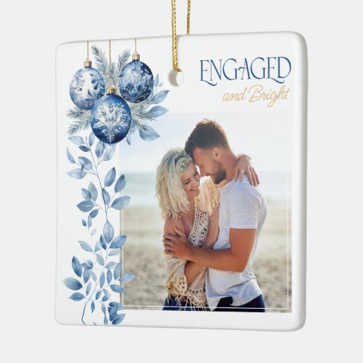 Verlobtes und helles 2-Quadrat-Verlobung-Foto Keramikornament (Links)