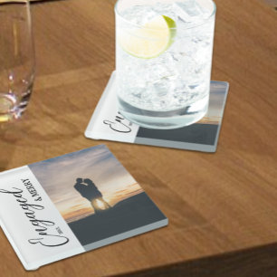 Verlobtes und Merry Couple Foto Glasuntersetzer