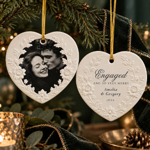 Verlobtes und sehr fröhliches Weihnachtspaar-Foto Keramik Ornament