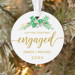 Verlobtes Watercolor Foto Ornament