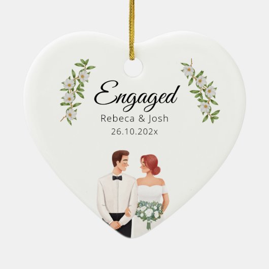 Verlobtes Weihnachtsfest Grüne Hochzeit Datum Keramik Ornament (Hinten)