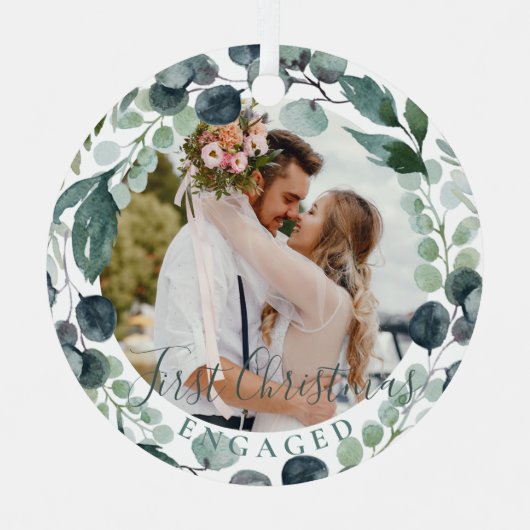 Verlobtes Weihnachtspaar Foto Ornament Aus Metall (Vorderseite)