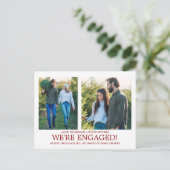 Verlobung Ankündigung 2 Foto Snowflake Muster Postkarte (Stehend Vorderseite)