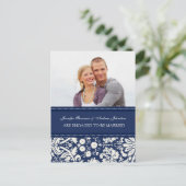 Verlobung Ankündigung Foto Postcard Blue Damask (Stehend Vorderseite)