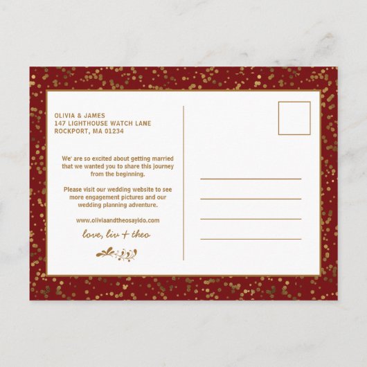 Verlobung Ankündigung Red Gold 3 Foto Postkarte (Rückseite)