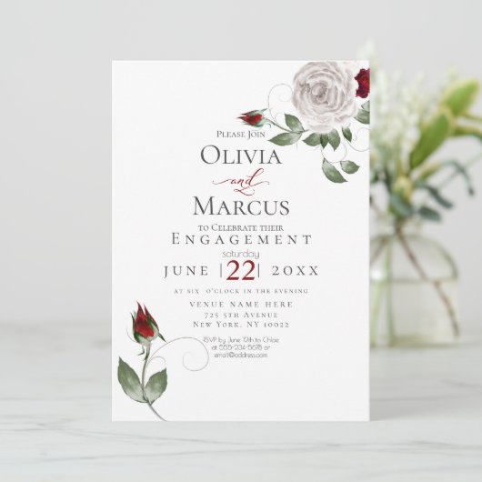 VERLOBUNG | Aquarell, Mauve und Cabernet Einladung (Stehend Vorderseite)