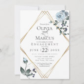 VERLOBUNG | Aquarellfarben, blau, floralblau Einladung (Vorderseite)