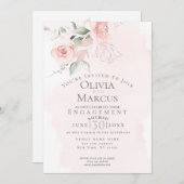 VERLOBUNG | Aquarellfarben Rosa Blume Einladung (Vorne/Hinten)