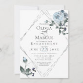 VERLOBUNG | Aquarellfarbenes blaues Blumensilber Einladung (Vorderseite)