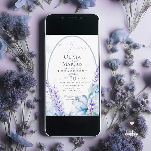 VERLOBUNG | Aquarelllavender - Dusty Blue Einladung