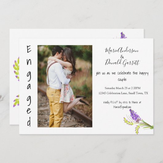 Verlobung Aquarelllavene und grüne Blüte Ankündigung (Vorne/Hinten)