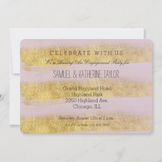 Verlobung aus Gold und Rosa Streifen Einladung (Vorderseite)