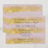 Verlobung aus Gold und Rosa Streifen Einladung (Vorne/Hinten)