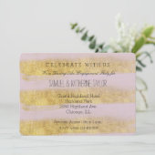 Verlobung aus Gold und Rosa Streifen Einladung (Stehend Vorderseite)