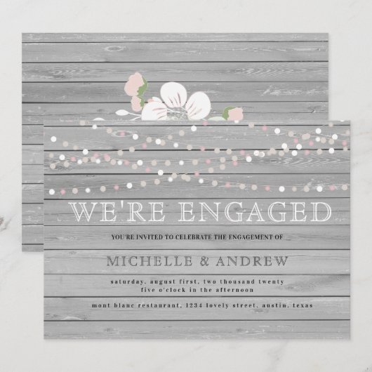 Verlobung aus grauem, rustikalem Holz Einladung (Vorne/Hinten)