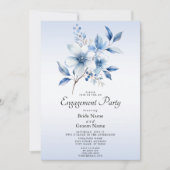 Verlobung Botanical Blue Flowers Einladung (Vorderseite)