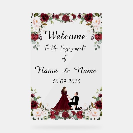 Verlobung Burgund Acrylschild (Vorderseite)