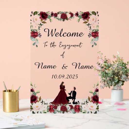 Verlobung Burgund Acrylschild (Hochzeit)