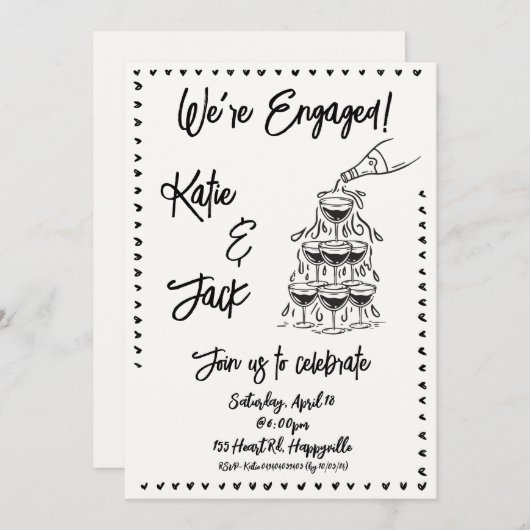 Verlobung Champagne Stack Einladung (Vorne/Hinten)