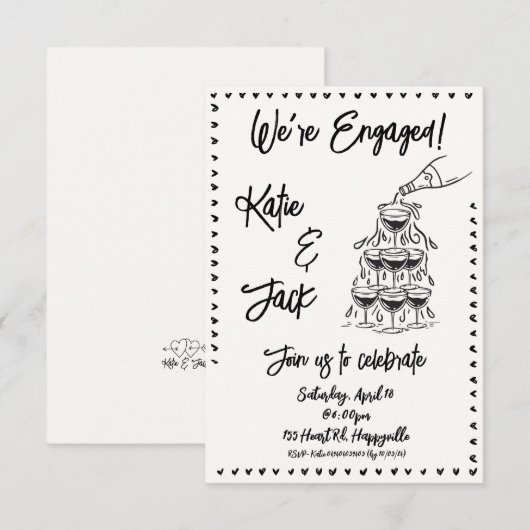 Verlobung Champagne Stack Einladung (Vorne/Hinten)