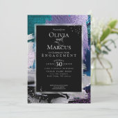 VERLOBUNG | Chic Bold Orchid Aqua Metallic Einladung (Stehend Vorderseite)