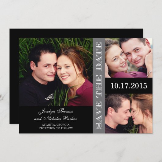 Verlobung Collage Save the Date Card - Grau (Vorne/Hinten)