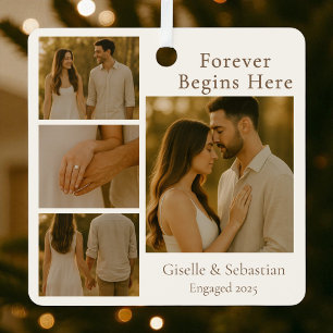 Verlobung Collage Weihnachtsfeiertag 4 Foto Ornament Aus Metall