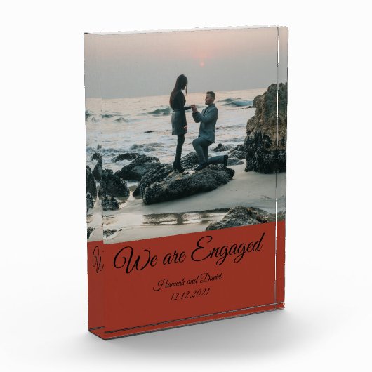 Verlobung Couple's Foto und Name Rustikal Orange (Links)