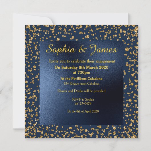 Verlobung der Marine und Gold Elegante Glitzern Einladung (Vorderseite)