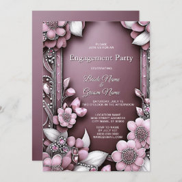 Verlobung der rosa Blumenrahmen Einladung