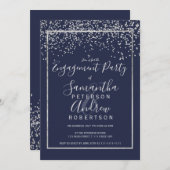 Verlobung der Silberkonfetti-Marine Einladung (Vorne/Hinten)