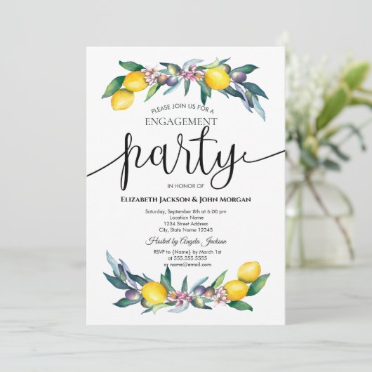 Verlobung der Wasserfarben Limonen Einladung (Stehend Vorderseite)