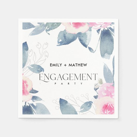 VERLOBUNG DES BLUSBLAUEN BLUE FLORAL WATERCOLOR BU SERVIETTE (Vorderseite)