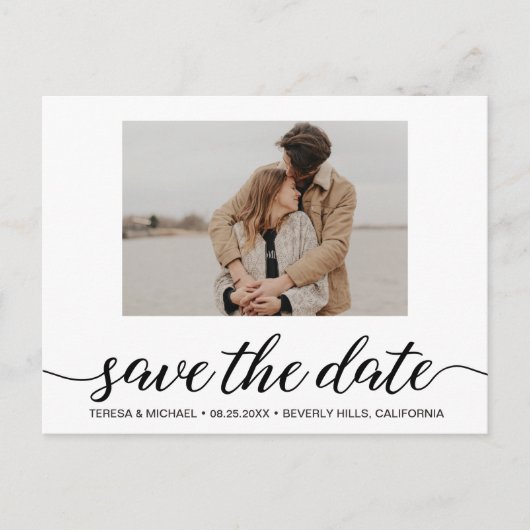 Verlobung des modernen Fotos Save the Date Postkarte (Vorderseite)