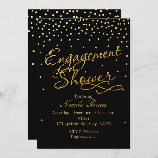 Verlobung Dusche Schwarz & Gold Foil Dot Einladung (Vorne/Hinten)